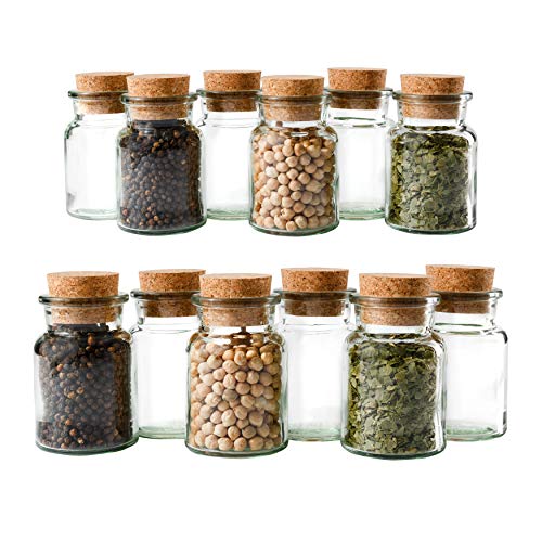 Mambocat Lot de 12 pots à épices réutilisables en verre, capacité :