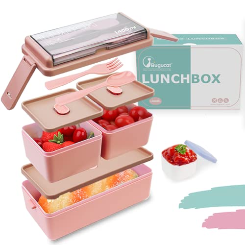 Bugucat Lunchbox, Boîte à Déjeuner Bento 1400ML Box Avec 3