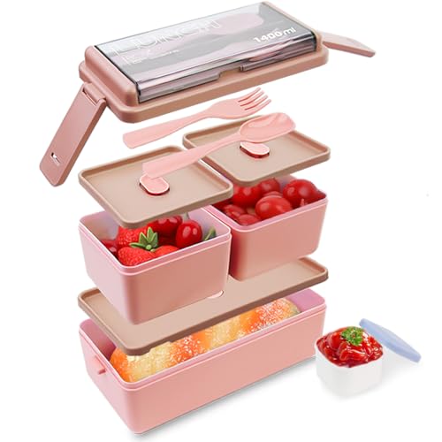 Bugucat Lunchbox, Boîte à Déjeuner Bento 1400ML Box Avec 3
